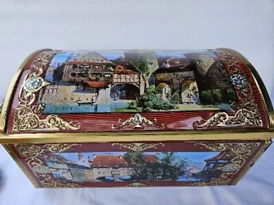 Vtg Tin Large Box German Lebkuchen Nurnberg Otto Schmidt Cookies Gold Old Domed • $29.99