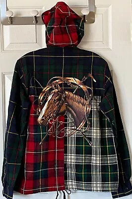 $248 NWT Mens Polo Ralph Lauren Logo Equestrian Hooded Plaid Twill Shirt Jacket • $169.95