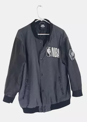 NBA Jacket Mens Letterman Faux Leather Sleeves Gray Black Size XL Wool Blend • $41.99