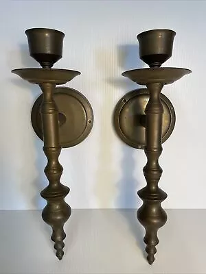 Vtg Pair Gatco Solid Brass 14.5  Wall Sconce Heavy Candlestick Holder *Cottage • $52.99