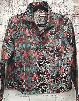 Chico's Women's Silver Metallic Jewel Tone Silk Blend Jacket Size 1 Paisley • $16.50