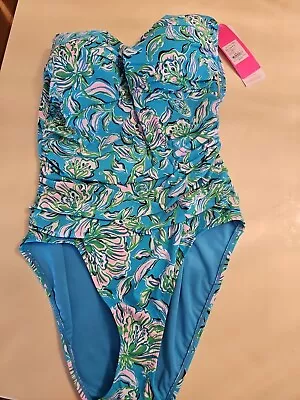 Lilly Pulitzer Flamenco 1 Piece Swimsuit Size 12 Cumulus Blue Chick Magnet $154 • $145