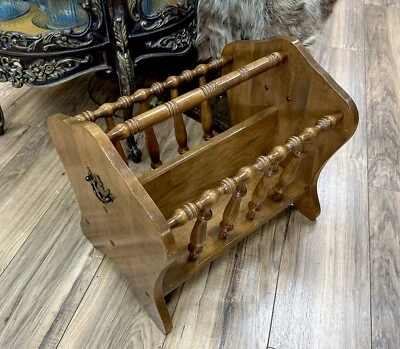 $59.99 • Buy Vtg Solid Wood Magazine Rack Holder Stand Newspaper Record Spindle Oak Amish
