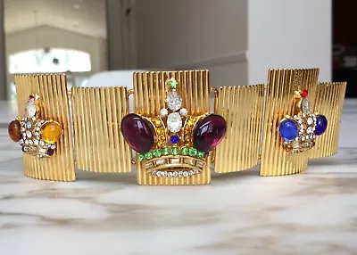 GIANNI VERSACE Gold-tone Metal Cuff W/ 3 Crowns From F/W 1991/92 • $2497.49