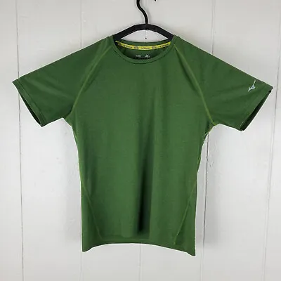 Mizuno Shirt Mens Small Green Logo Crew Neck Short Sleeve Stretch Pullover • $10.85