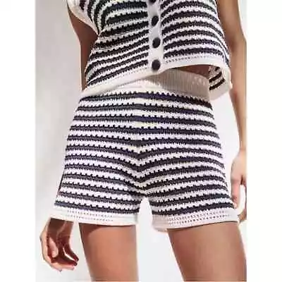 Zara Blue/White Striped Knit Crochet Boho VacationShorts Size Medium • $50