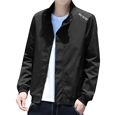 Male Stand Collar Casual Pocket Cargo Jacket Long Sleeve Zipper Windbreaker Coat • $37.73