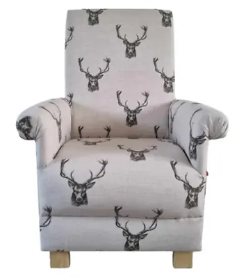 Grey Stag Armchair Chair Fryetts Fabric Nursery Adult Size Nursing Kitchen Study • £209.99