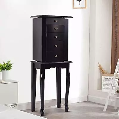 (Black Jewelry Cabinet With Mirror Armoire Box Storage Chest Stand Organiz... • $64.34