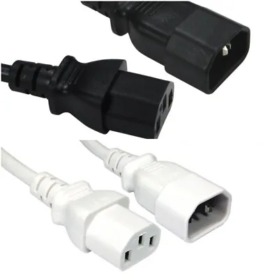 IEC-320-C14 To IEC-320-C13 Power Extension Cable Lead - Black Or White For AV PC • £5.15