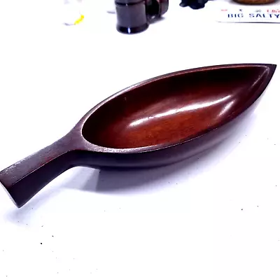 Vintage 60s Handmade Mahogany Wood Leaf Dish Bowl CARIBCRAFT  Haiti • $8.96