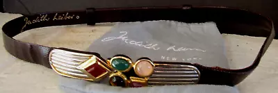 Vintage Judith Lieber Dark Brown Snakeskin Deco Jeweled Belt  Slim With Dust Bag • $30