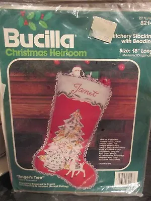 Vintage Bucilla Felt Stocking Kit  Angel's Tree  82146 Embroidery Bead Deer • $22.99