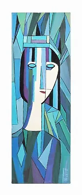 Acrylic Painting On Canvas Geometric Woman Portrait Cubist Cubism Vintage • $230