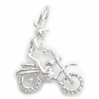 Motocross Bike Sterling Silver Charm .925 X 1 Dirt Motorbike Charms_ • $36.23