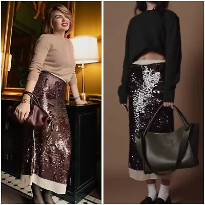 ZARA Brown Sequined Chiffon Midi Skirt Size M L Bloggers Fave Dressy 2731/316 • $69