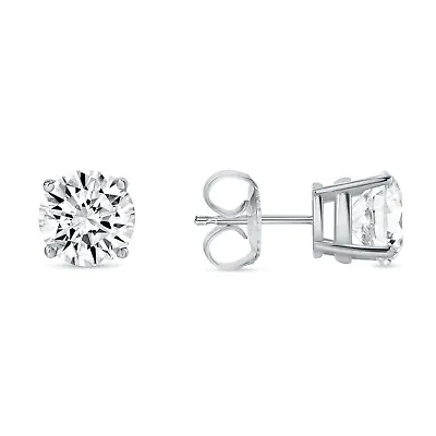 2.75 Ct Round Earrings Studs Solid 14K White Gold Brilliant Cut Push Back Basket • $244.96