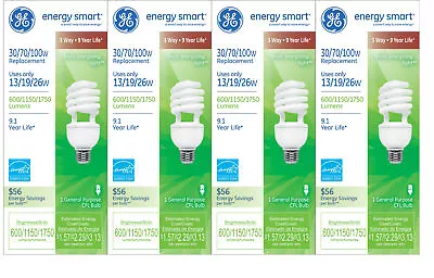 (4 Bulbs) GE Lighting 77123 Energy Smart CFL 3-way 13/19/26-Watt (30/70/100 • $28.77