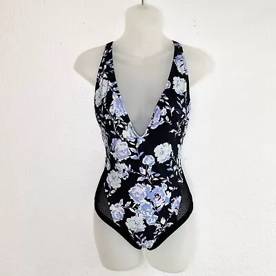 Volcom Swimsuit Women Small Floral One Piece Deep V Mesh Detail Beach Summer NEW • $21.59