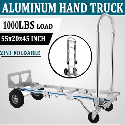 1000 Lbs Aluminum Hand Truck 2 In 1 Heavy Duty Convertible Folding Dolly Cart • $176.90