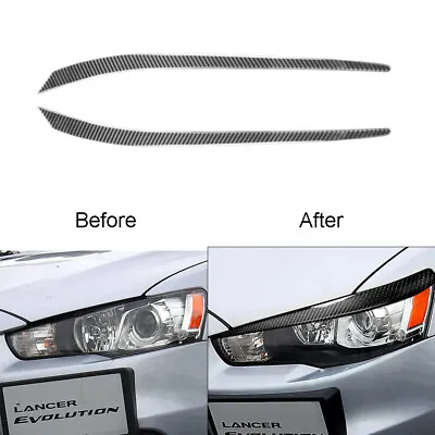 Carbon Fiber Headlight Eyebrow Decorative Cover Trim For Mitsubishi Lancer 08-15 • $21.89