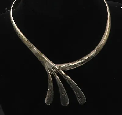 MEXICO 925 Sterling Silver - Vintage Heavy Modernist Collar Necklace - NE2916 • $311.12