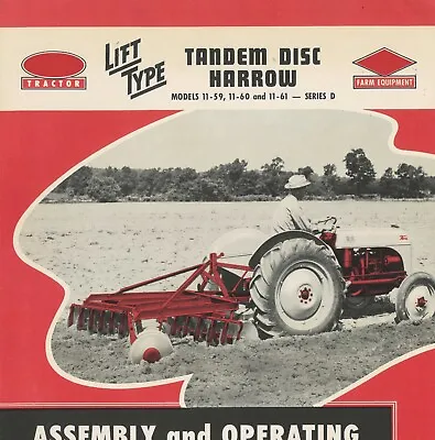 Ford Dearborn Tandem Disc Harrow 3pt Hitch Owners Manual 8n 2n 9n 11-59 11-60 • $16.50