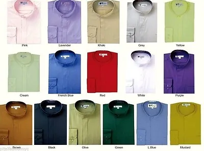 Mens' Mandarin Collar ( Banded Collar) Dress Shirt Cotton Blend Style SG01 • $15.95