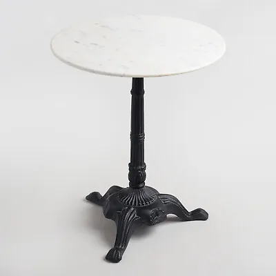 Genuine Natural White Marble Bistro Table Round W/Black Metal Base Parisian Cafe • $299.60