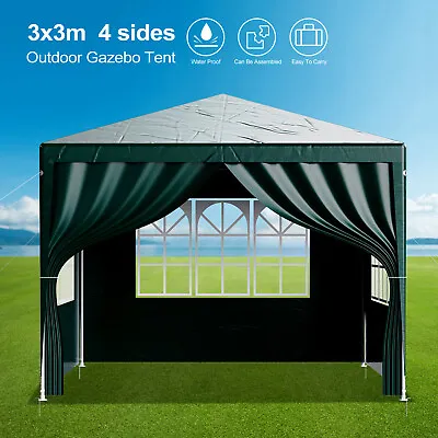 Gazebo 3x3m Garden Marquee Awning Party Outdoor Camping Tent Canopy With Sides • £51.49