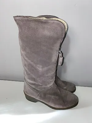 Vintage Pair Of Grey Suede Pull On Boots With Tassles Size 6 Faux Fur Lined • £19.99