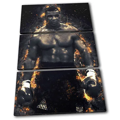 Boxing Mike Tyson Fire Abstract Sports TREBLE CANVAS WALL ART Picture Print • £34.99