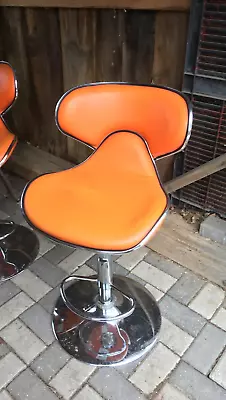 Vintage One  Mid Century  Swivel Adjustable Orange Cosmetic Barber  Stool Chair • $225