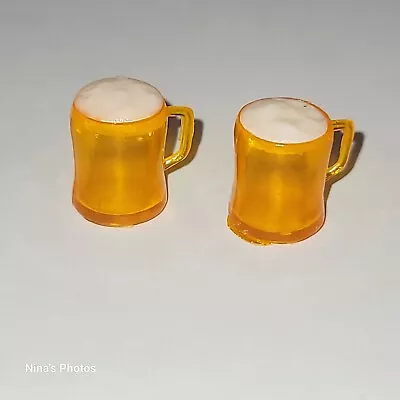 2 VTG Hong Kong Mini Orange Plastic Dollhouse Beer Mugs Cups White Foam .75  Lot • $8.99