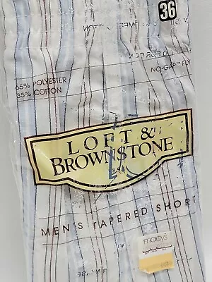 Vtg Macy's LOFT & BROWNSTONE Men's Sz 36 Blue Striped Boxer Tapered Shorts NOS • $41.99