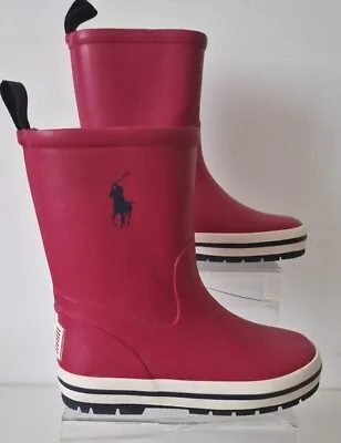 POLO Ralph Lauren KIDS Mid Calf Wellies Boots GIRLS RED JR Size UK 10 EU 27 NEW • £19.90