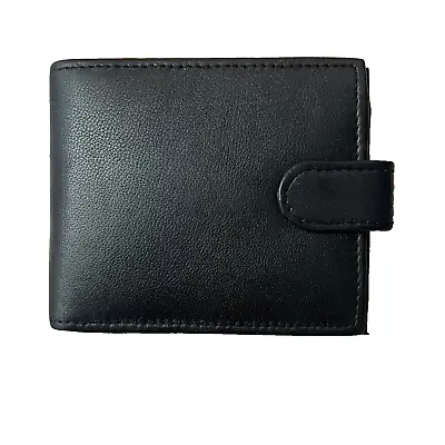 Black Leather Cash Card Wallet ID Window Side Coin Zip Pocket Fathers Day Gift • £6.99