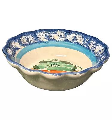 Mexican Pottery Bowl Blue Trim W/ Flower 2”x7.5” Salsa Bowl Handmade ￼New • $12.77