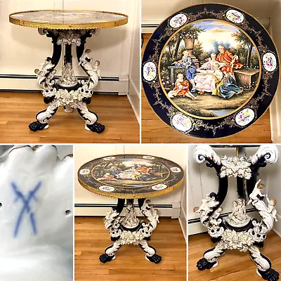 $9995 • Buy Vintage Rococo Meissen/Dresden Style Large 3-Foot Wide Porcelain Glass-Top Table