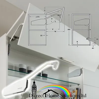 Hafele Bi-Fold Lift Up Fitting Set Kitchen Cupboard 2 Piece Free Fold Wood Flaps • £85.98