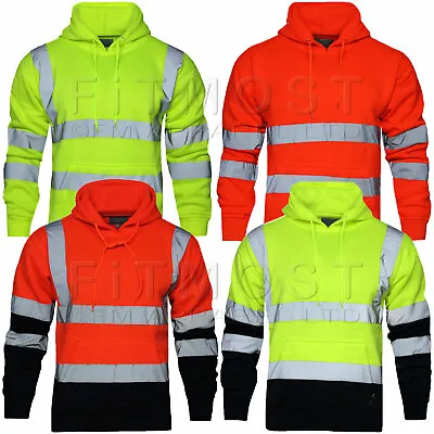 £18.95 • Buy Hi Viz Vis High Visibility Jacket Pullover Hoodie Work Hooded Fleece Sweatshirt