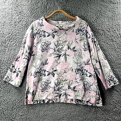 W LANE Womens Top Size 8 Pink White Blue Floral Linen 3/4 Sleeve Casual • $19.95