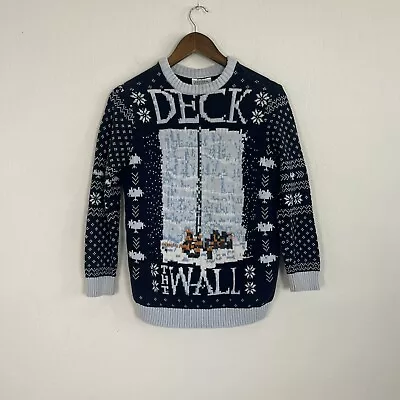 $27 • Buy Game Of Thrones Mens “Deck The Wall” Ugly Christmas Knit Sweater Navy Blue Small