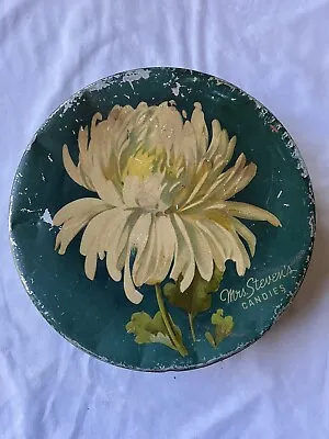 Advertising Tin Vintage - Chrysanthemum- Mrs. Steven’s Candies - 9” X 2 1/4  • $18