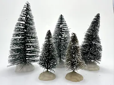 5 Green Christmas Village House Accessories- 2 1/2 - 5   Bottle Brush Trees • $12.95