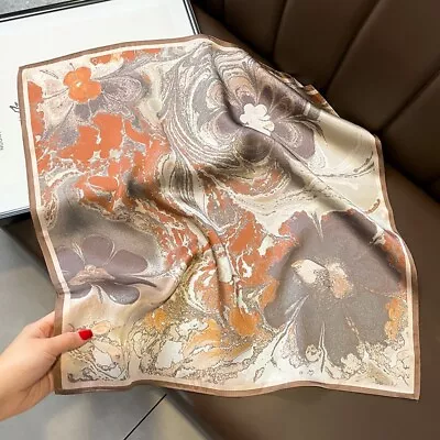 100% Silk Scarf Women Vintage Orange Flower Kerchief Square Bandana Wrap 53*53cm • $11.07