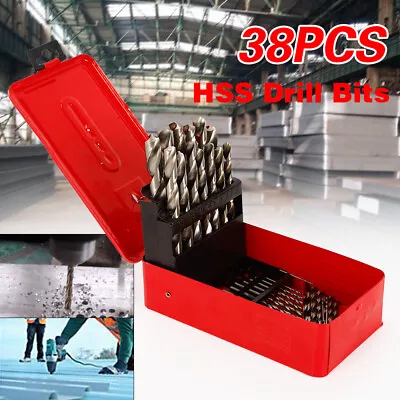 38Pcs Metric Drill Bit Set HSS Iron Twist Steel Twist Drill Bit Kit High Speed • $41