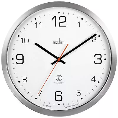 Acctim Atomik Wall Clock Non-Tick Sweep Radio Controlled Brushed Metal Case 30cm • £49.95