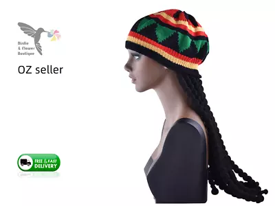 Bob Marley Jamaican Wig Rasta Reggae Beanie Hat With Dreadlocks Wig Costume • $19.99