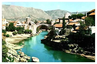 Mostar City Bridge Mountains River Unposted Chrome Postcard • $3.80